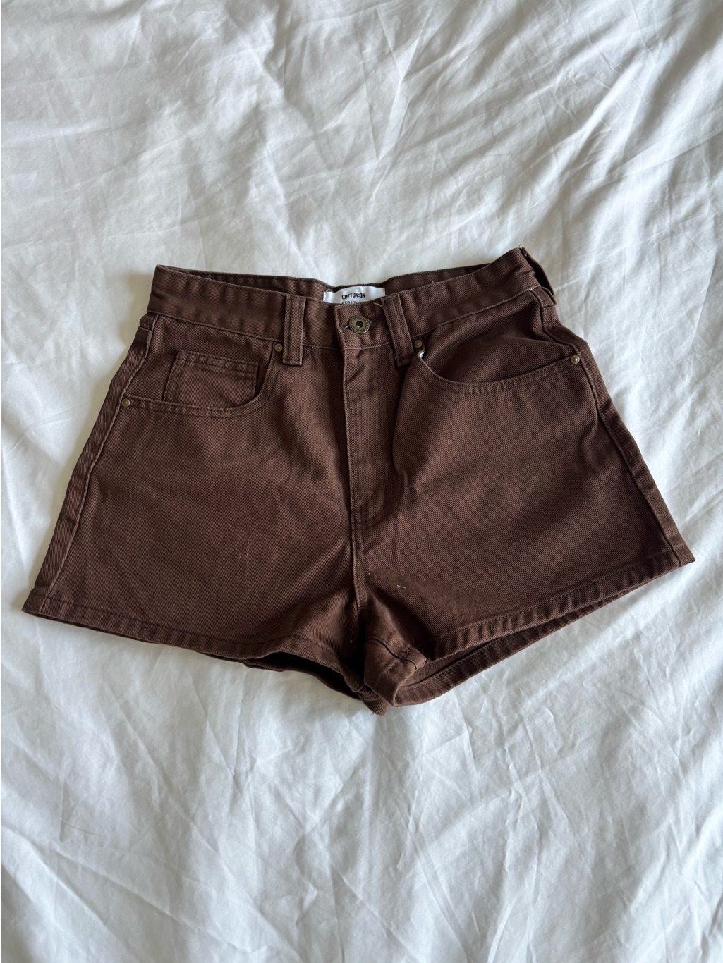 Cotton On Brown High-Rise Denim-Style Jean Shorts